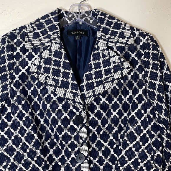 NWT. Talbots 8 Navy White Tweed Three-Button Blazer. - Picture 3 of 11